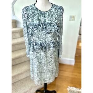 Bensoni Agua Blue & White Silk Leopard Print Shift Dress